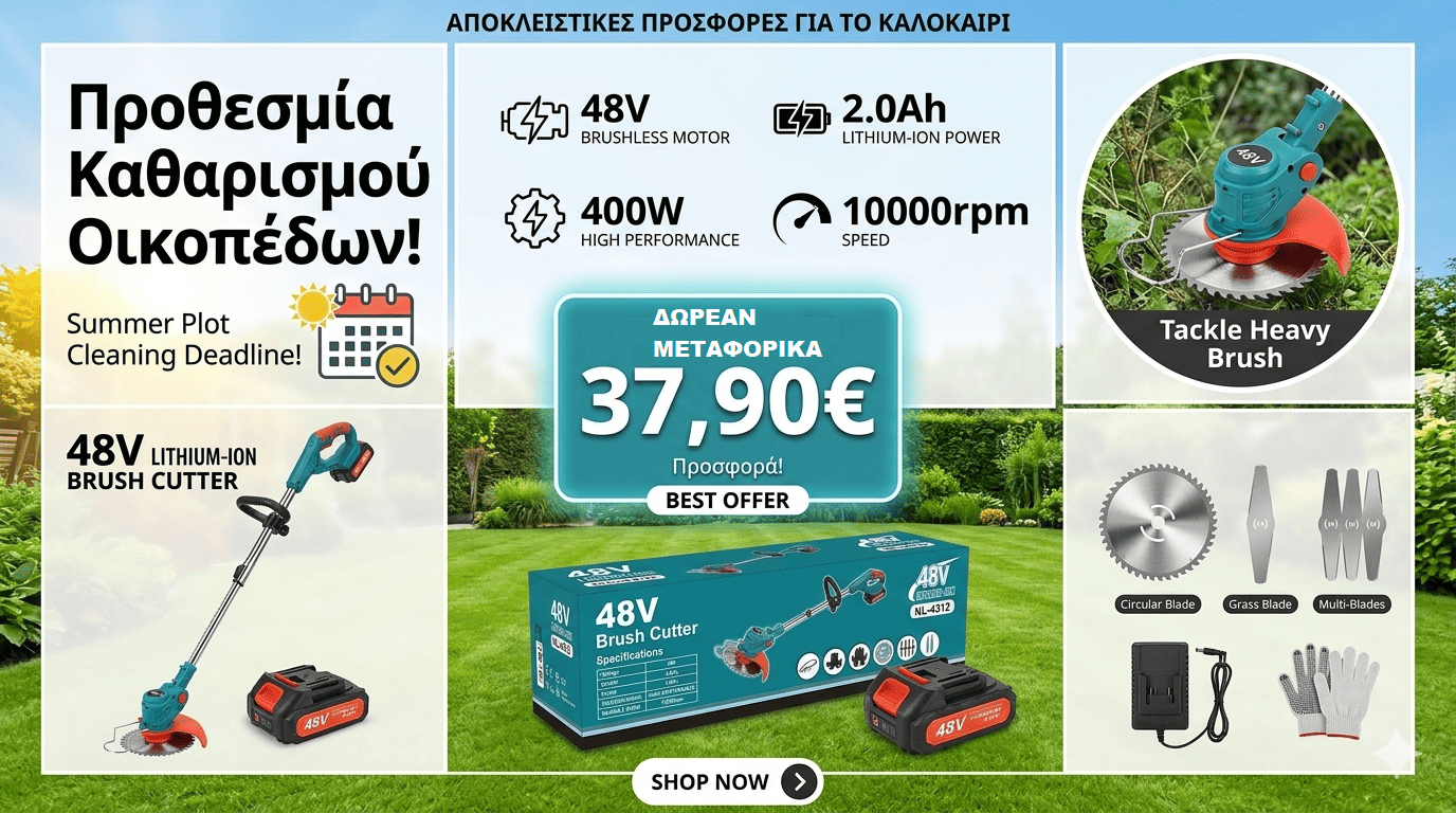 Επαγγελματικό Επαναφορτιζόμενο Χορτοκοπτικό Μπαταρίας 48V Lithium-Ion (BL Motor) + Πλήρες Σετ Εξαρτημάτων