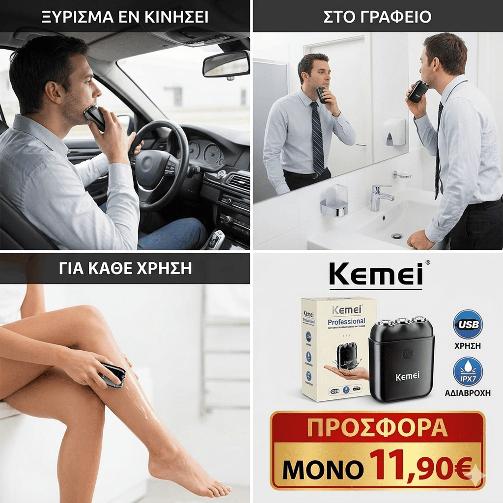 Επαναφορτιζόμενη Ξυριστική Μηχανή 3 Κεφαλών USB – Αδιάβροχη - Εικόνα 4